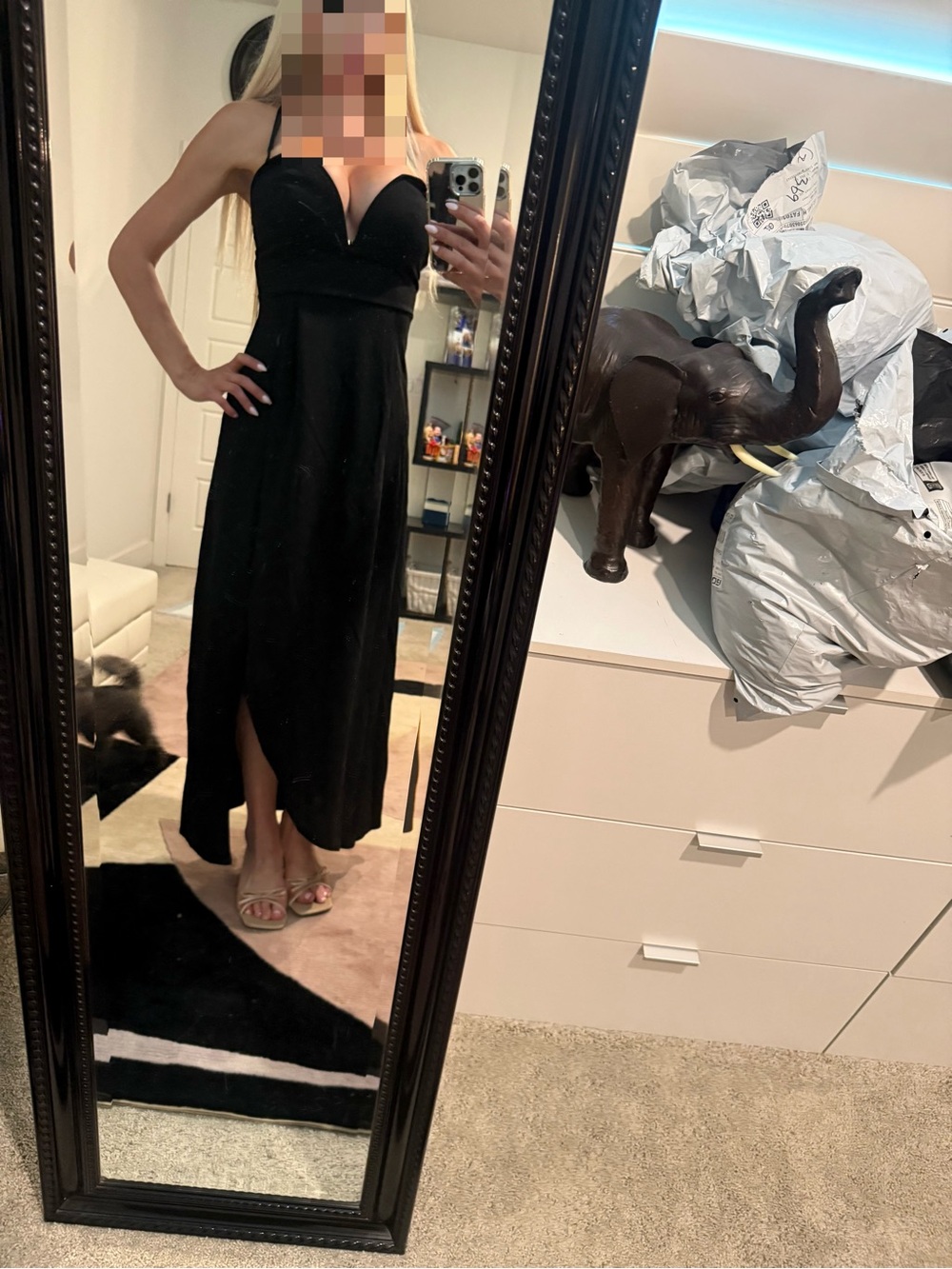 Chic Black Strapless Maxi Dress with Front Slit